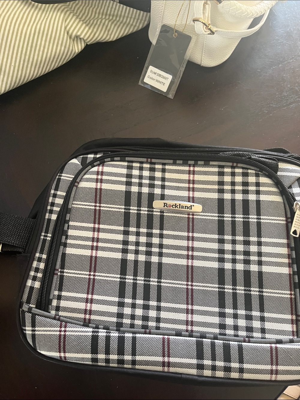 Men’s White Plaid Crossbody Briefcase